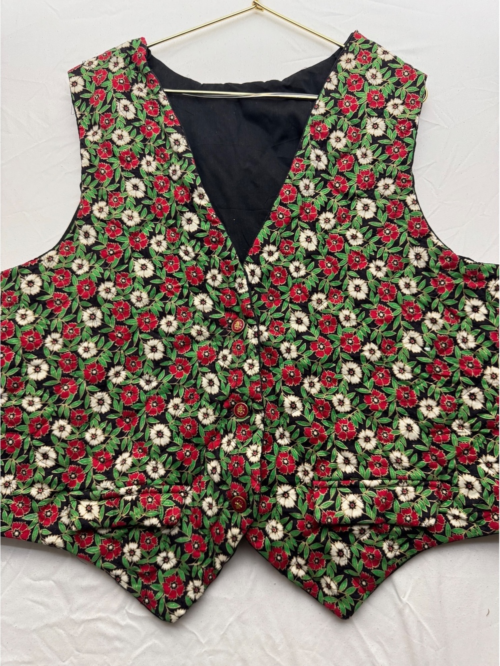 Vintage Floral Quilted Vest L/xl